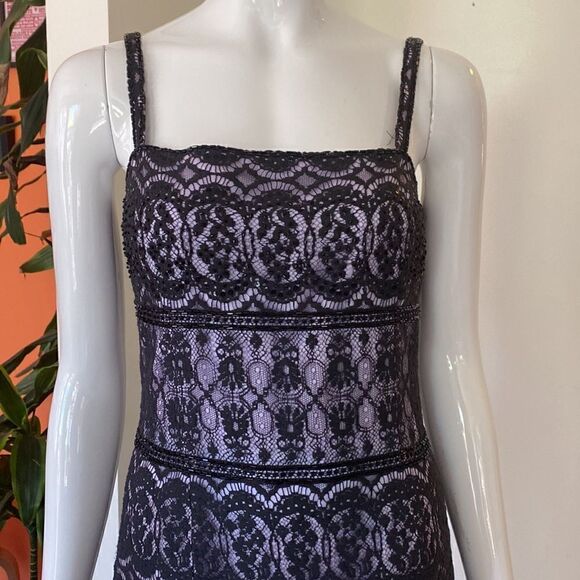 Vintage Cache Lilac Black Beaded Lace Cocktail Dress Size 4 - Picture 3 of 15
